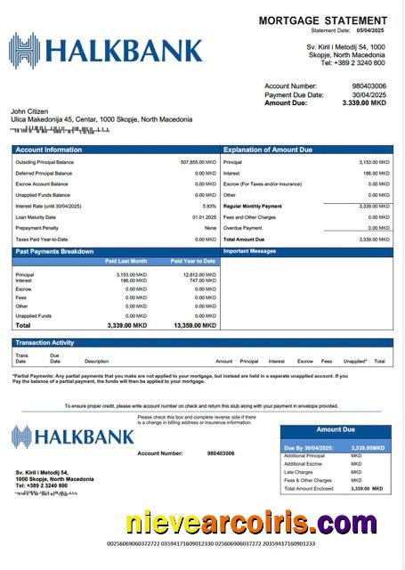 North Macedonia Halkbank mortgage statement Word and PDF template